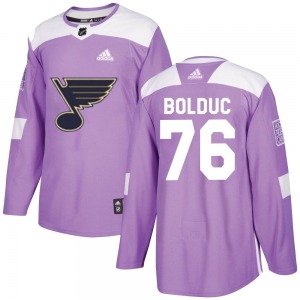 Authentic Adidas Youth Zack Bolduc Purple Hockey Fights Cancer Jersey - NHL St. Louis Blues
