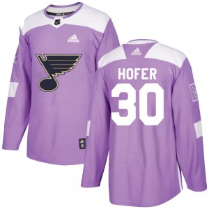 Authentic Adidas Youth Joel Hofer Purple Hockey Fights Cancer Jersey - NHL St. Louis Blues