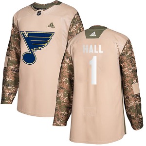 Authentic Adidas Youth Glenn Hall Camo Veterans Day Practice Jersey - NHL St. Louis Blues