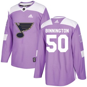 Authentic Adidas Youth Jordan Binnington Purple Hockey Fights Cancer Jersey - NHL St. Louis Blues