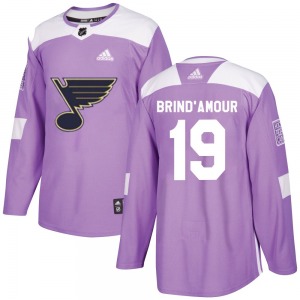 Authentic Adidas Youth Rod Brind'Amour Purple Hockey Fights Cancer Jersey - NHL St. Louis Blues
