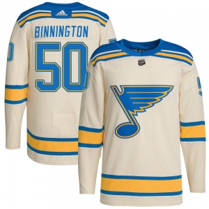 Authentic Adidas Youth Jordan Binnington Cream 2022 Winter Classic Player Jersey - NHL St. Louis Blues