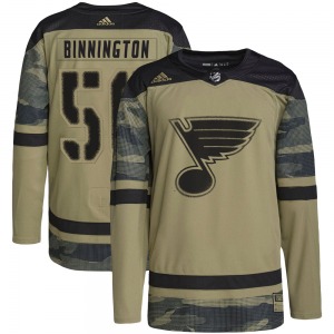 Authentic Adidas Youth Jordan Binnington Camo Military Appreciation Practice Jersey - NHL St. Louis Blues